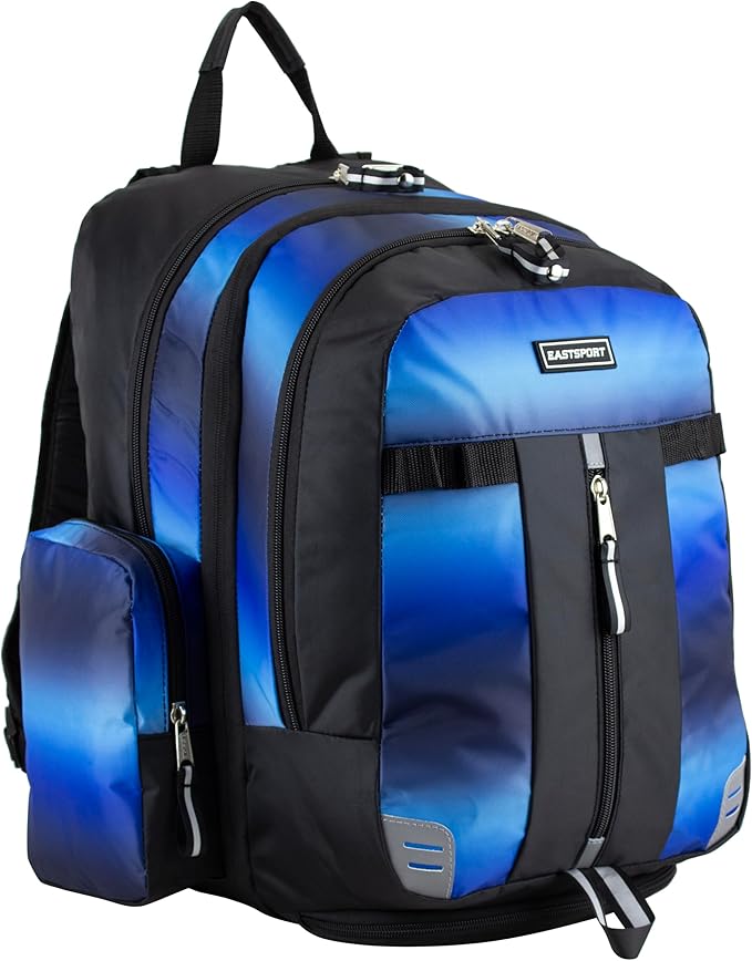 Eastsport Extra Large Backpack Expandable Oversized For Travel Hiking Work Camping Sports Outdoors With Drawstring Bag 18x13.5x9.5 Mochila De Viaje Blue Ombre Black