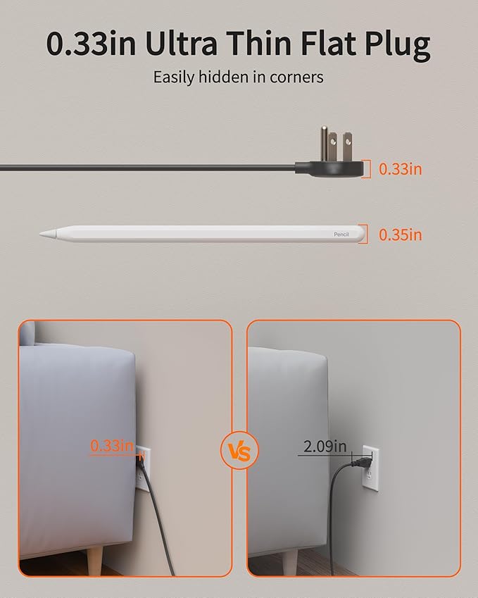 Surge Protector Power Strip, 5 FT Extension Cord with 6 AC Outlets 4 USB Ports,1050J Surge Protection, Wall Mountable Charging Station for Office, Home, Black