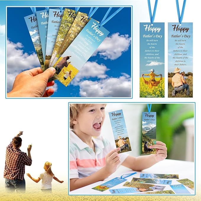 60 Pcs Religious Father's Day Bookmark Malachi 4: 6 Bookmarks VBS Exchange Gifts for Kids Adult Church School Classroom Prizes Party Favors