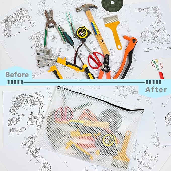 AUSTARK 20 Pcs Zipper File Bags, Plastic Mesh Pouch, Board Game Storage Bag, Waterproof Bags for Office School (A3 Size 16.9''x12'', White and Black)