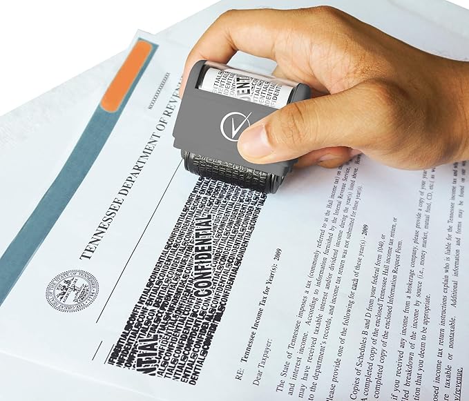 Identity Theft Protection Roller Stamps Wide Kit - Confidential Roller Stamp, Anti Theft, Privacy & Security Stamp, Designed for ID Blackout Security - Classy Gray with 6 Refills