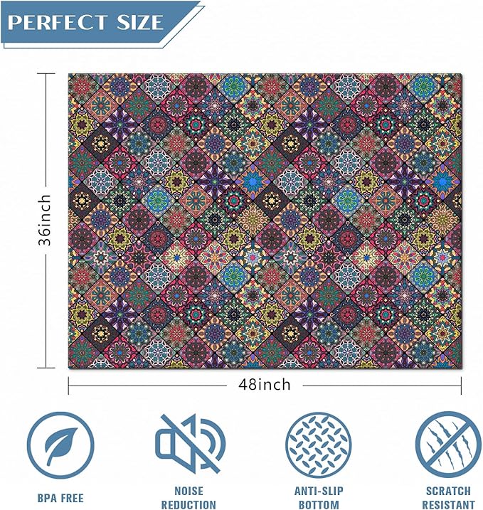 Office Chair Mat for Hardwood Floor Floral Mandala 36"x48" Computer Gaming Chair Mat Anti-Slip Office Rugs Floor Protector for Rolling Chairs Under Desk Rug for Home Office