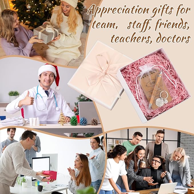 Fulmoon 80 Pcs Employee Appreciation Gifts Set Include Notepad Pen Thank You Keychain Organza Bag, Going Away Retirement Birthday Christmas Team Gift for Member Coworker Staff(Brown)