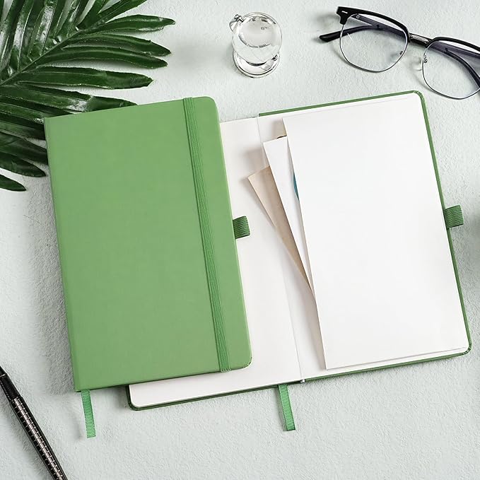 Ruled Notebook/Journal - Classic Lined Journal/Notebook, 5.3'' x 8.26'', Hardcover with Thick Paper, Banded + Pen Holder +Inner Pocket - Olive Green