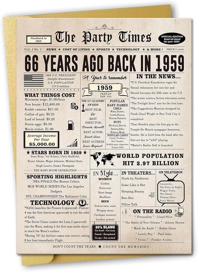 Ziwenhu Large 66th Birthday Card for Him Her,Funny 66th Birthday Decorations for Women Men, 66th Birthday Gifts for Husband Wife, Vintage Birthday Card for 66 Year Old Card