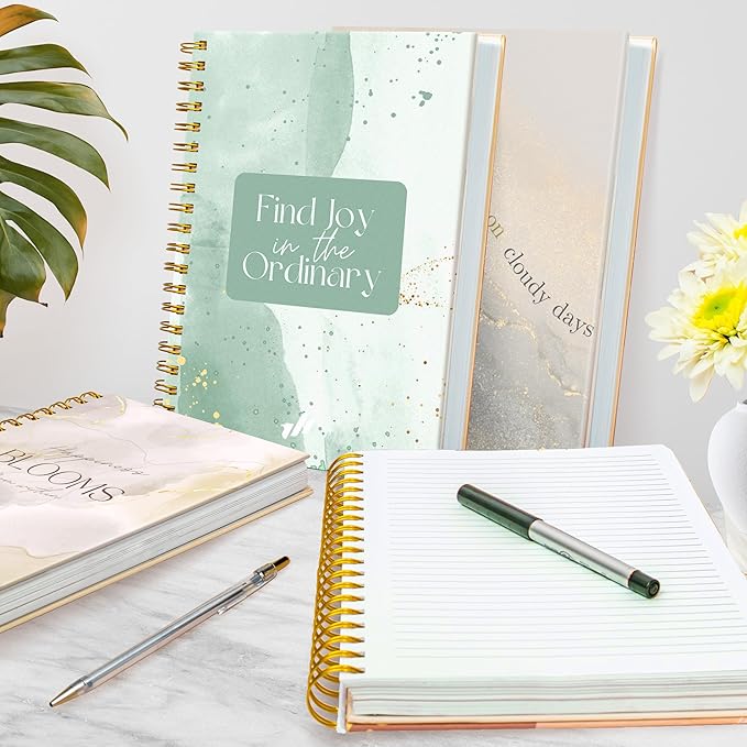 Spiral Journal Notebook - 10.25" x 7.25" Design, 100 GSM Paper, 300 Pages. Spiral Notebook Journal for Women - Premium Quality Spiral-Bound Journaling Notebooks. - Find Joy (Marble)