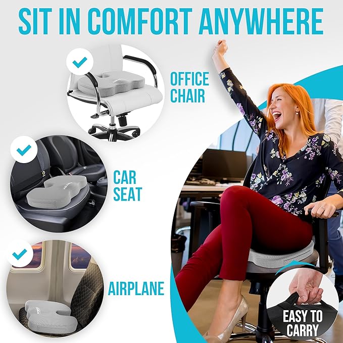 FORTEM Seat Cushion and Lumbar Support for Office Chair, Desk Chair Cushion, Memory Foam Office Chair Cushion, Non Slip Sitting and Back Pillow for Gaming, Car Seat Cushion, Chair Pad, XL