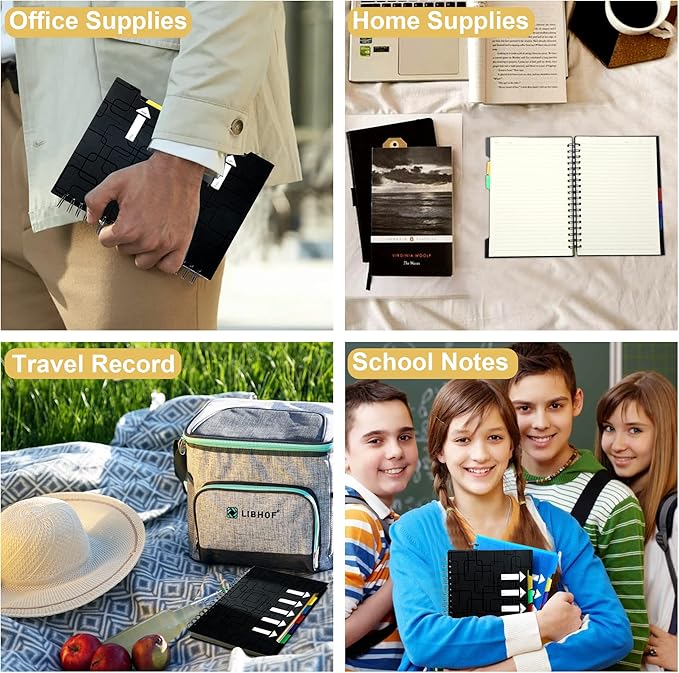 CAGIE 5 Subject Spiral Notebooks Set of 4, 240 Pages Notebook for Work with Dividers Tabs, A5 Small Notebook School Office Supplies, College Ruled (Black)