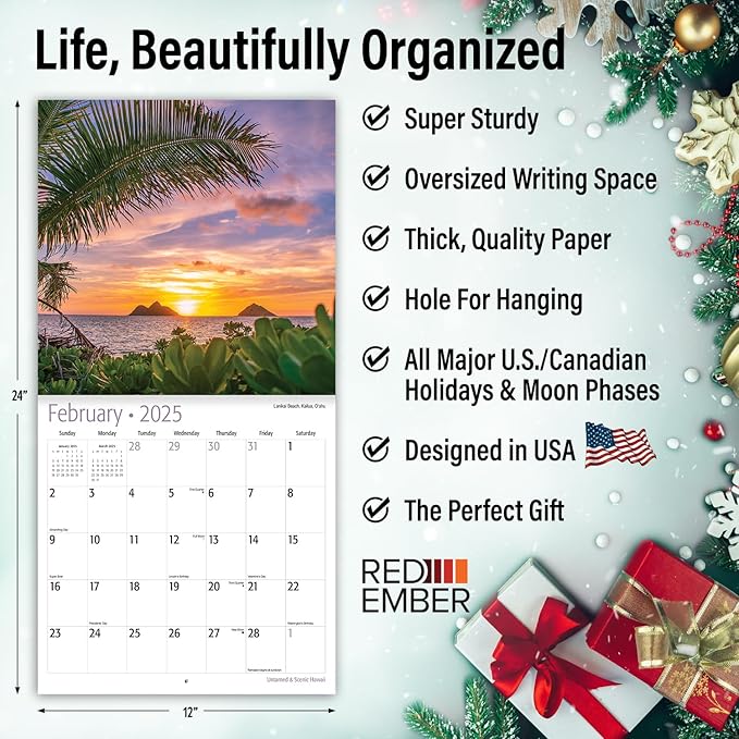 RED EMBER Select - Untamed & Scenic Hawaii 2025 Wall Calendar 12 Month | 12" x 24" Open | Thick & Sturdy Paper | Giftable | Calendar 2025