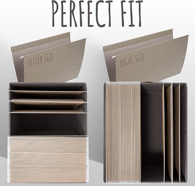 ZICOTO Decorative File Organizer Box Set of 2 - Collapsible Linen Filing Cabinets w/Handles Are Perfect to Store all Your Documents & Hanging File Folders - Portable Easy Slide Crates with Lid