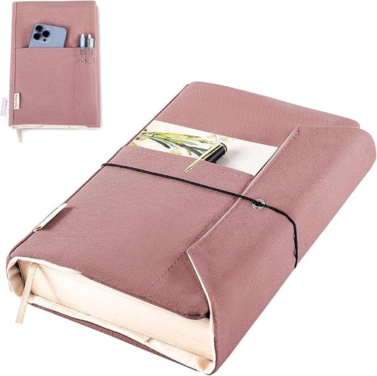 Canvas Book Covers, Washable Book Protector, Book Cover for Paperback Novels, Adjustable Book Cover for Hardcover with Pockets for Pen, Soft Cover Books, Book Lovers Gifts