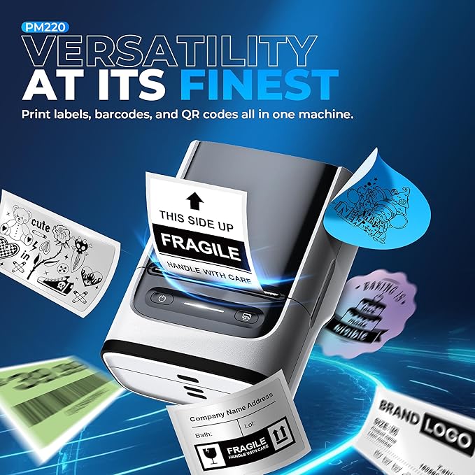 Nelko Label Maker Machine with Tape, PM220 Bluetooth Label Printer, 2 Inch Portable Thermal Printer for Small Business, Logo, Clothing, Sticker Printer for Phones & PC, with 3 Labels, White