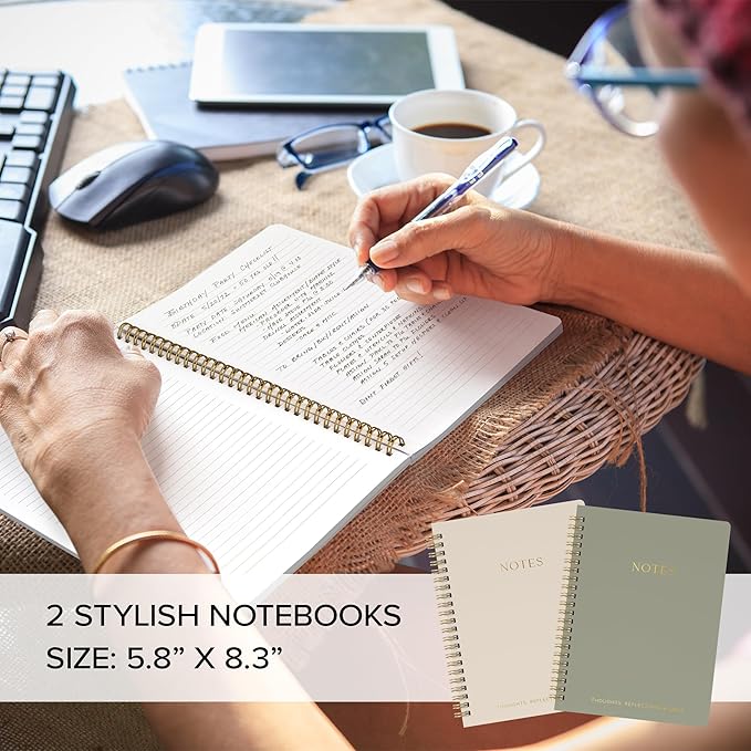Aesthetic Spiral Notebook Set of 2 For Women and Men - Cute College Ruled 8x6 Bible Study Journal/Notebook with Pockets And Lined Pages - Perfect A5 Supplies to Stay Organized at Work or School