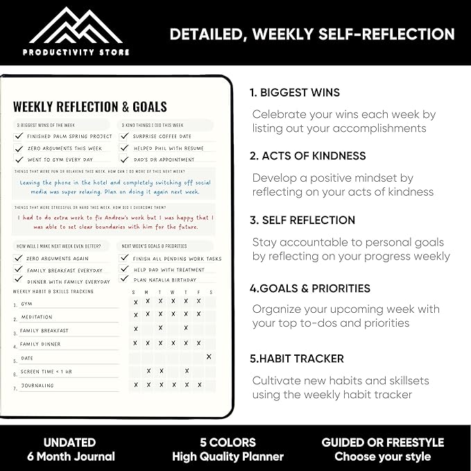 Best Daily Journal for Men & Women for Mindfulness, Productivity, Happiness & Self Care | Gratitude Journal, Affirmation Journal, Positivity Journal, Manifestation Journal, Self-Care Journal, Habit Tracker & Daily Journal with Prompts (Black)