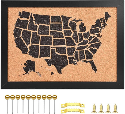 Cork Board Map of The United State, 14" X 11" Bulletin Boards for Walls with 10 Pins, Travel Tracker Map for Office, School and Home (US-MAP-2636)