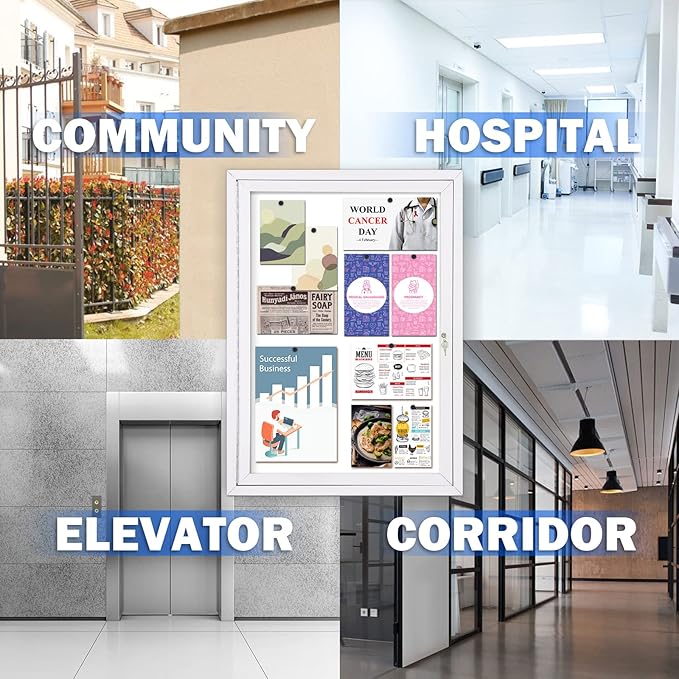 SWANCROWN Enclosed Bulletin Board Magnetic Dry Erase Board 36” x 24” Weatherproof Notice Board for Outdoor Public School Office