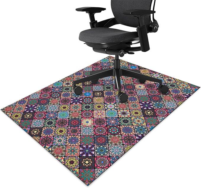 Office Chair Mat for Hardwood Floor Floral Mandala 36"x48" Computer Gaming Chair Mat Anti-Slip Office Rugs Floor Protector for Rolling Chairs Under Desk Rug for Home Office