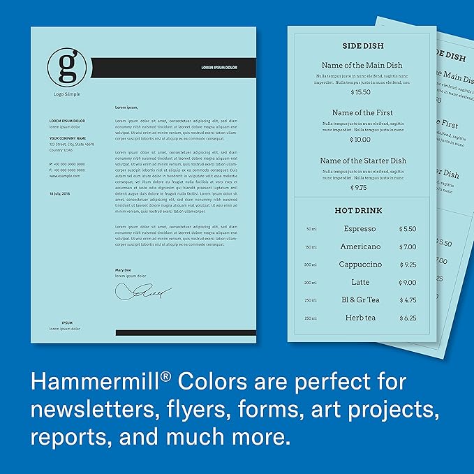 Hammermill Colored Paper, 24 lb Blue Printer Paper, 8.5 x 11-1 Ream (500 Sheets) - Made in the USA, Pastel Paper, 103671R