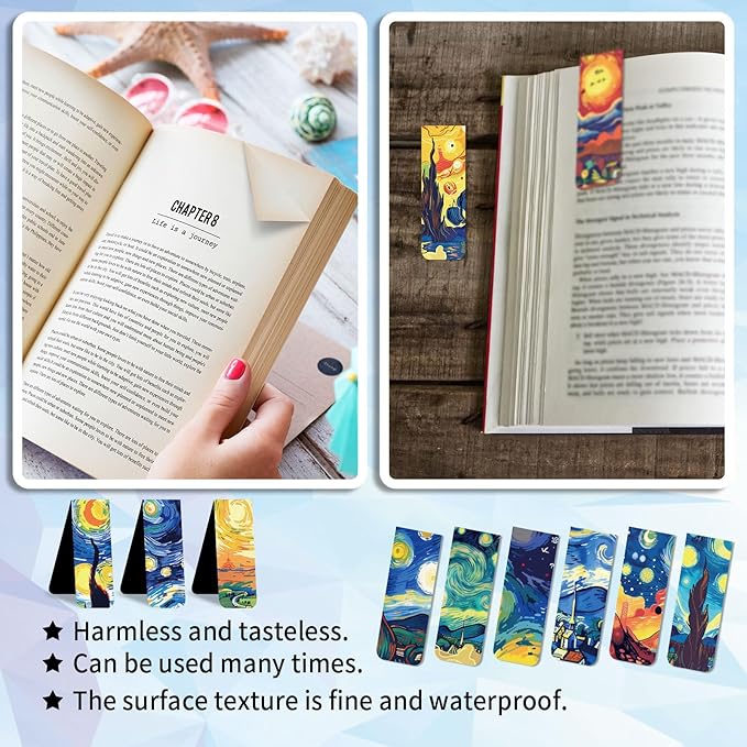 48 Pieces Magnetic Bookmarks Magnet Page Markers - Book Marks for Reading Women & Men with Storage Boxes - Cute Magnet Bookmark Clips for Reading Pleasure（Oil Painting）