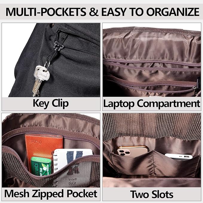 Backpack for Men,Large Water Resistant Fashion Travel Drawstring Backpack Rucksack with Laptop Sleeve for School/Work/College/Adults Black