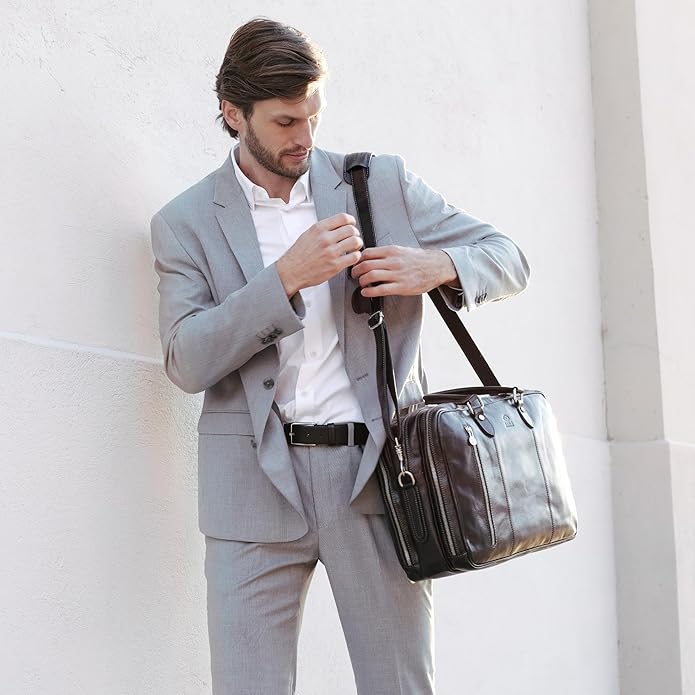 Time Resistance Leather Laptop Briefcase - Full Grain Leather Computer Bag for Men and Women