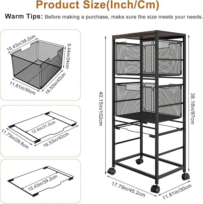 EasyPAG Mobile Rolling File Cart with Wheels Letter & Legal Size Hanging File Folder Rack 3 Tier File Folder Rack with Pull-Out Drawer for Home Office, Black