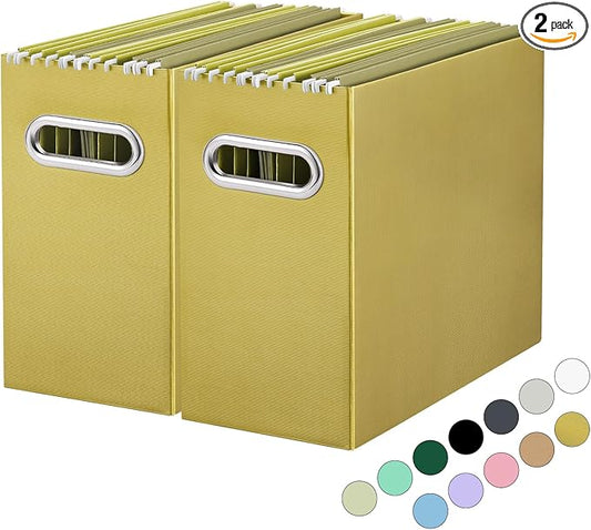 Oterri File Organizer, Small Storage Box, Cardboard File Folder Organizer, Collapsible File Box, Hanging File Organizer for Letter Size, Portable File Box with Handle, Only Box (Olive,2 Packs)