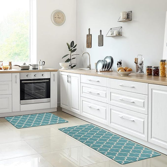 ComfiLife Kitchen Mats for Floor (2 PCs) – Cushioned Anti Fatigue Kitchen Rug for Comfortable Standing – Waterproof, Easy Clean, Non-Slip, Thick Kitchen Mat Set for Home, Office, Sink, Laundry (Teal)