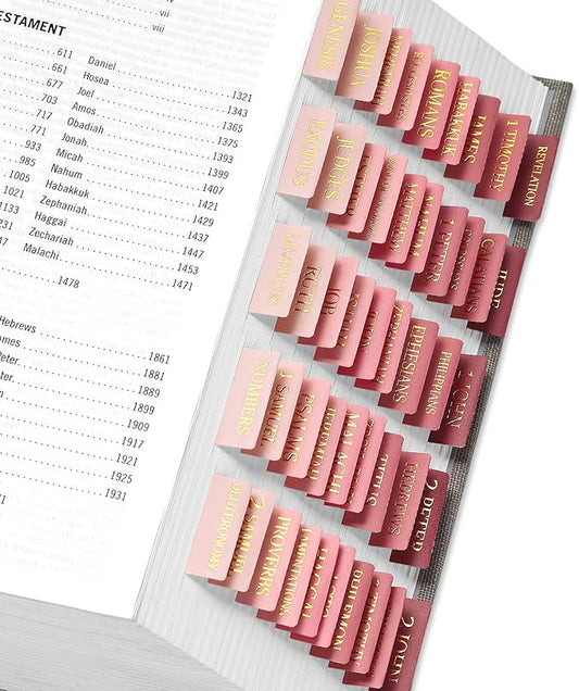 Bible Tabs for Women & Men, Laminated Bible Tabs for Study Bible, Large Print Bible Tabs for Easy Navigation, Bible Index Tabs, 66 Tabs Old & New Testament, Extra 9 Blank Tabs - Blush