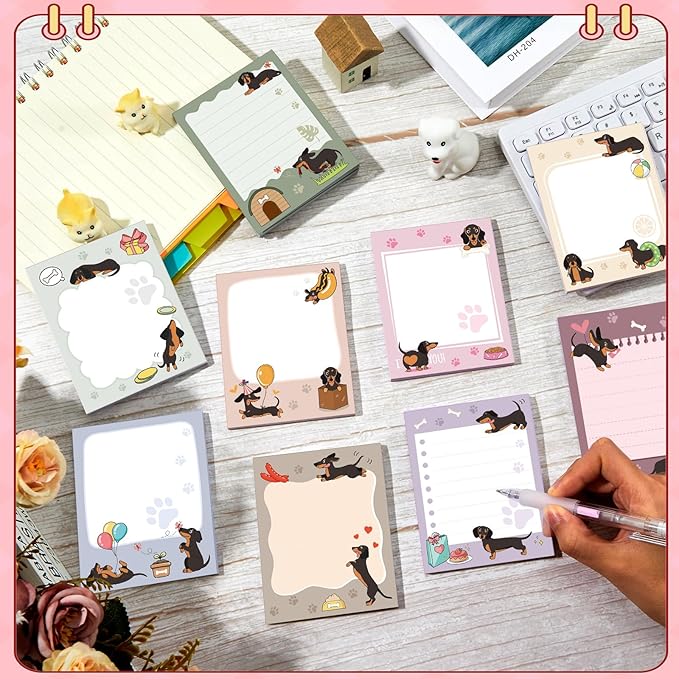 Sabary 9 Pads Sticky Notes 3.15 x 3.94 Inches Cute Self Sticky Note Pads Colored Adhesive Notepad for Memo Reminder Journal Studying Office Home Gift(Dachshund)