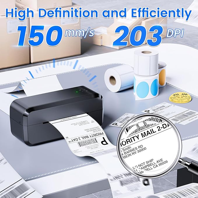 Bluetooth Thermal Shipping Label Printer, Wireless 4x6 Label Printer for Shipping Packages & Small Business, Compatible with Android, IOS, Windows and Mac, Widely Used for Ebay, Amazon, Shopify, Etsy