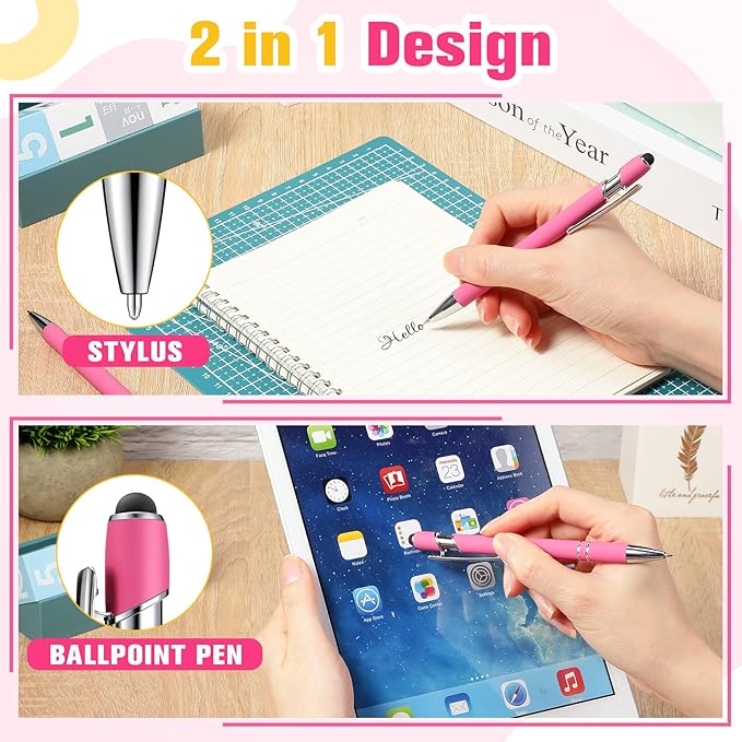 Zonon 38 Pieces Rubberized Ballpoint Pen with Stylus Tip Stylish Metal Pen Capactive Styli with Soft Rubberized Grip, Black Ink for Most Devices(Hot Pink)