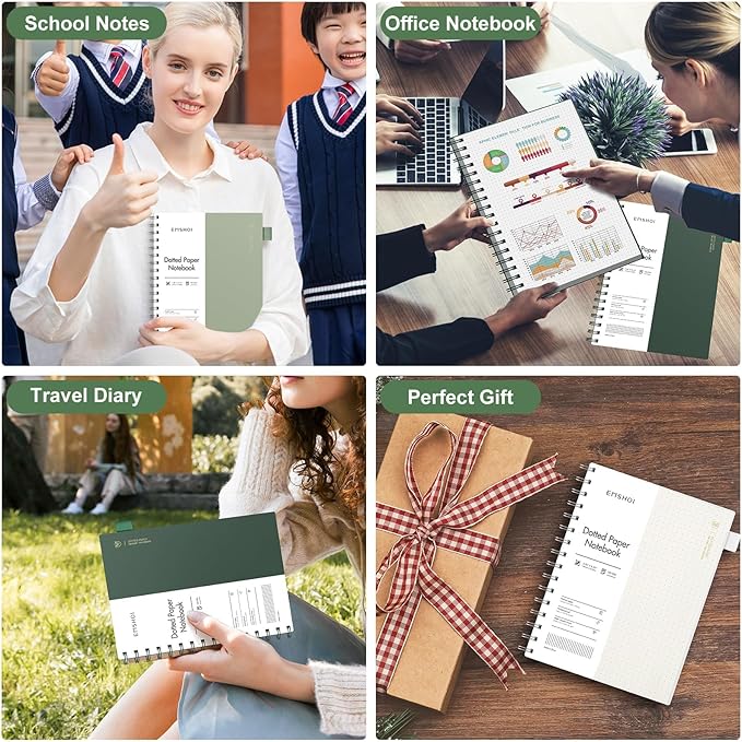 EMSHOI Spiral Notebook Bullet Dotted Journal, A5 Dotted Grid Notebook with 300 Pages, 100gsm Thick Paper, Waterproof Softcover Notebook for School Work Writing, 5.7" × 8.22" - Transparent