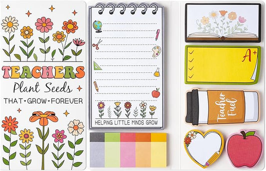 Retro Wildflowers Teachers Sticky Notes Set - Teacher Plant Seeds Self-Stick Note Pads Teacher Appreciation Notepads Writing Memo Pad Page Marker Back to School Office Supplies Thank You Gift