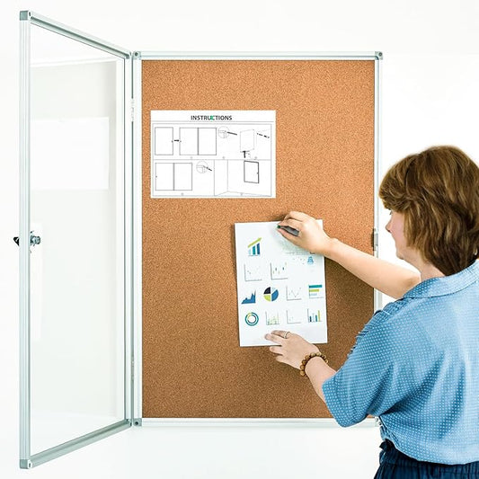 Pinboard Enclosed Bulletin Board 36 x 24 Inch Lockable Cork Noticeboard for School Office, Wall Display Case with Lock (Cork Board)