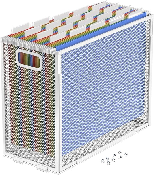 Oterri Hanging File Organizer, Metal File Organizer, Portable Desktop File Organizer for Letter Size Folder, Mesh Hanging File Crate for Office,Folders Not Included(Pure White,1 Pack)