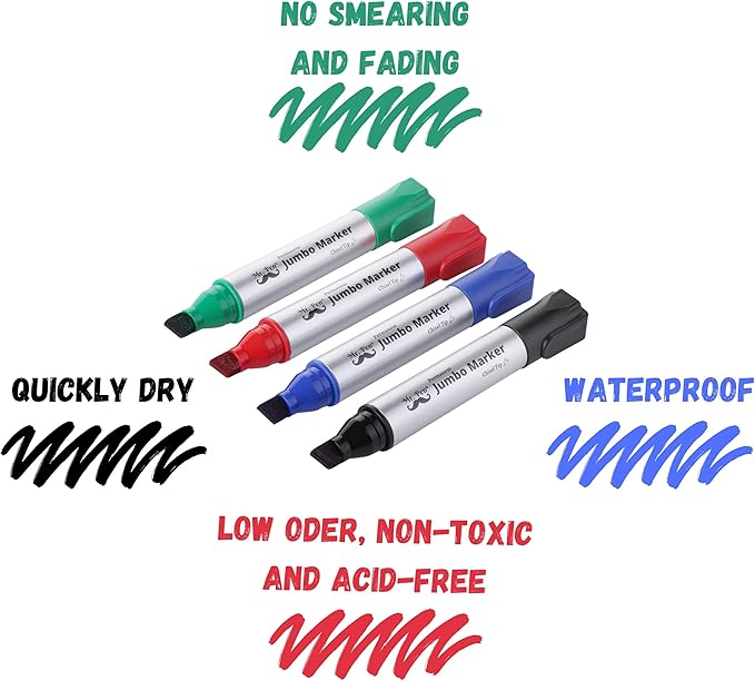 Mr. Pen- Jumbo Permanent Markers, 4 Pack, Assorted Color, Chisel Tip, Large, King, Color Permanent Markers Set, Huge Poster Markers