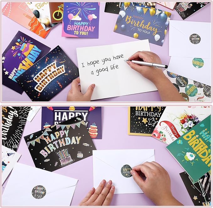 200 Set Unique Happy Birthday Card Bulk with Envelope and Sticker Blank Greeting Card Large 5 x 7 Inch Suitable for Office Kids Women Men, 20 Styles(Actual Style)