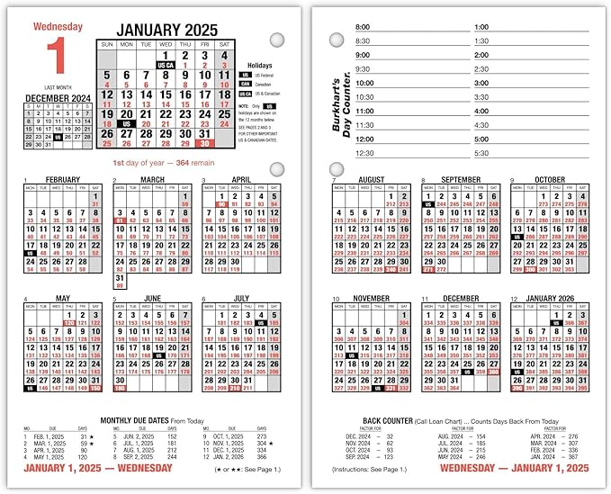 AT-A-GLANCE 2025 Desk Calendar Refill, Daily, 4-1/2" x 7-1/2", Large, Loose-Leaf, Burkhart's Day Counter (E7125025)