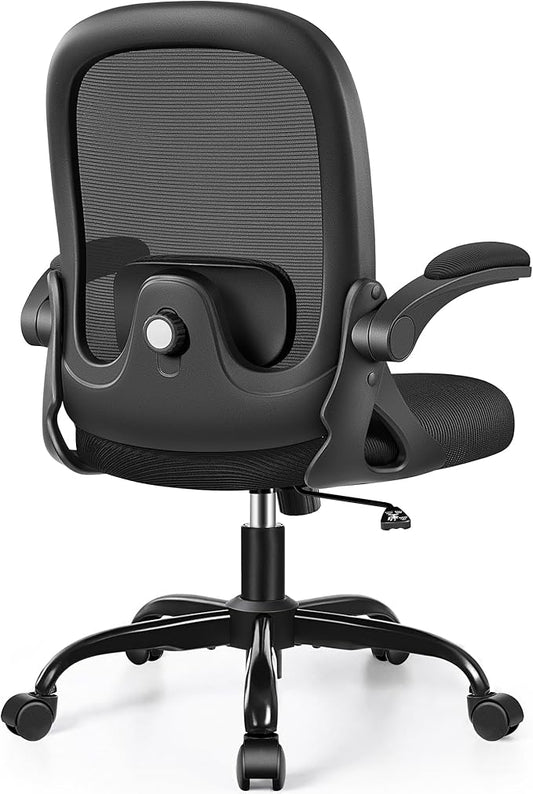 Office Chair Ergonomic Desk Chair with Adjustable 3D Lumbar Support and Height, Comfy Mesh Computer Chair with Flip-up Armrests, Swivel Rolling Task Chair with Wheels for Home Office (Black)