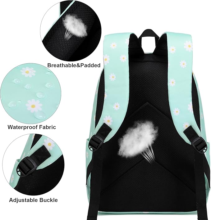 Flowers School Backpack for Teens Girls, Womens College Bookbags Kids School Bags Laptop Backpacks (Green)