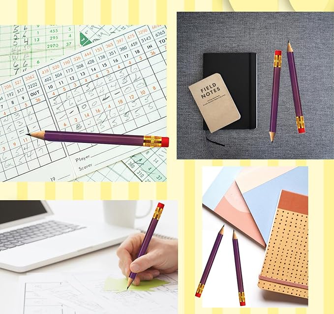 Adhere 25pcs Golf Pencils with eraser Hexagon Wooden Pencils Graphite 2B for Golf Event Scoring,Classroom,Wedding,Company Meetings,Pew, Pocket(Purple)