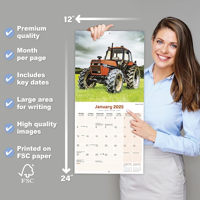 2025 Tractors Wall Calendar, 12X12, Avonside Publishing