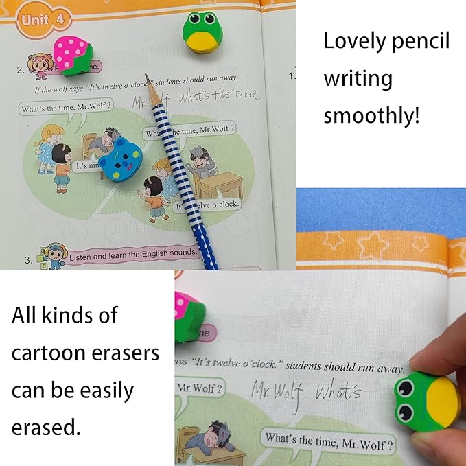 28PCS Pencils with Fruit Animal Top Eraser for Kids,Pencils with Assorted Cartoon Color Stripe Erasers Topper for Kids School Supplies and Children Prize Gifts (28)