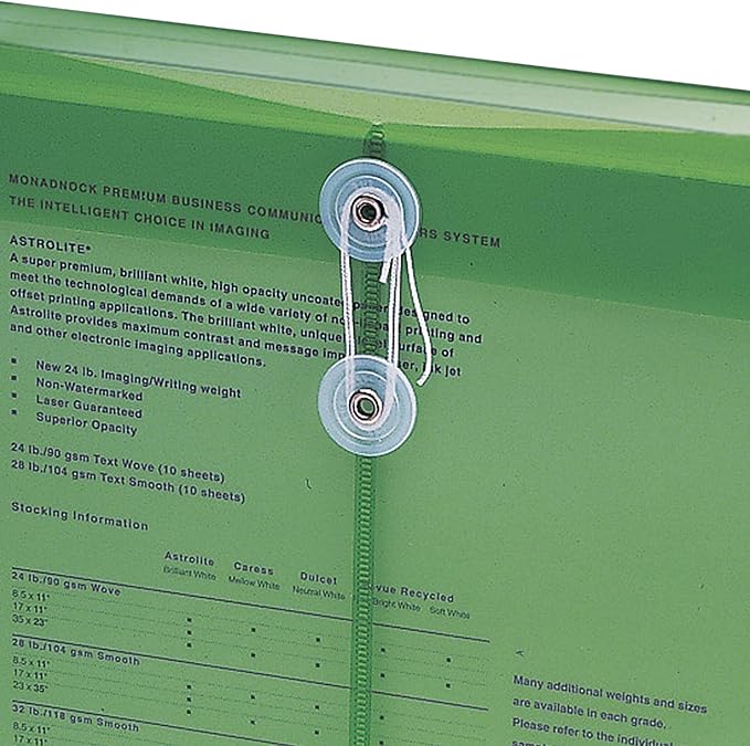 Smead Poly Envelope, 1-1/4" Expansion, String-Tie Closure, Top Load, Letter Size, Green, 5 per Pack (89543)