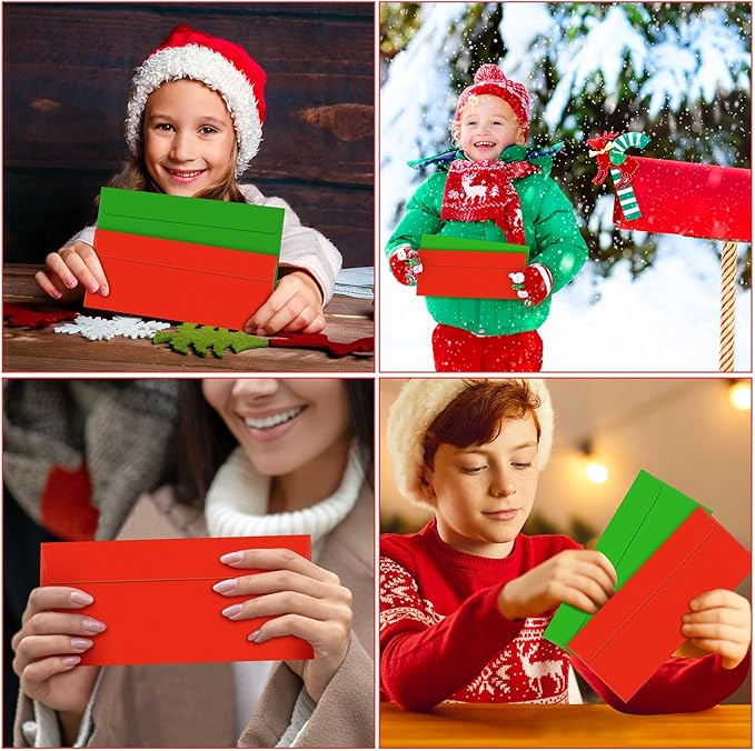 500 Pcs #10 Business Envelopes Adhesive Standard Envelopes Colored Envelopes for Office Check Invoices Letters Letterhead Invitations Announcements 4-1/8 x 9-1/2'' (Red, Green)