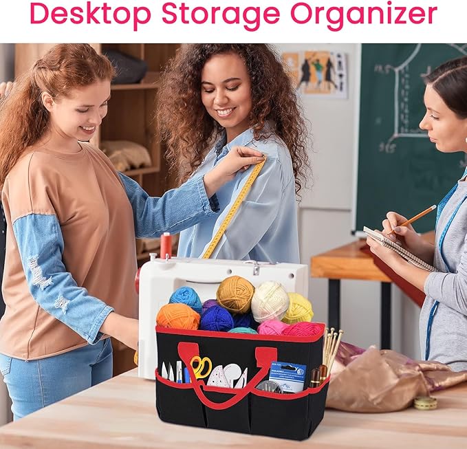 Godery Desktop File Folder Tote and Stock Organize, Fundamentals Art Organizer Storage Craft Tote Bag for Office Desk Organize, Make-up Storage Tote with Handles for Travel or Daily Use, Black