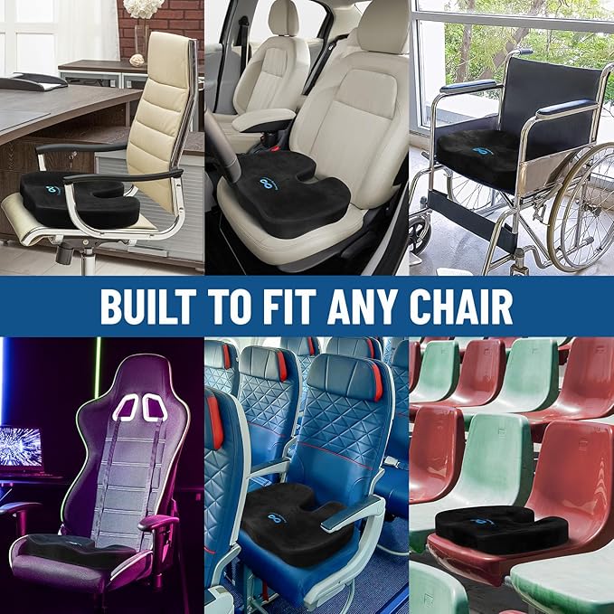 Everlasting Comfort Doctor Recommended Memory Foam Seat Cushions for Office Chairs - HSA FSA Eligible Tailbone Pain Relief Cushion, Sciatica & Back Support, Office Chair Cushion & Car Seat Cushion