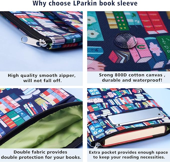 Book Sleeve for Book Lovers, Bookish Book Protector, Book Covers for Paperbacks, Washable Fabric, Book Sleeves with Zipper, Medium 11 Inch X 8.7 Inch