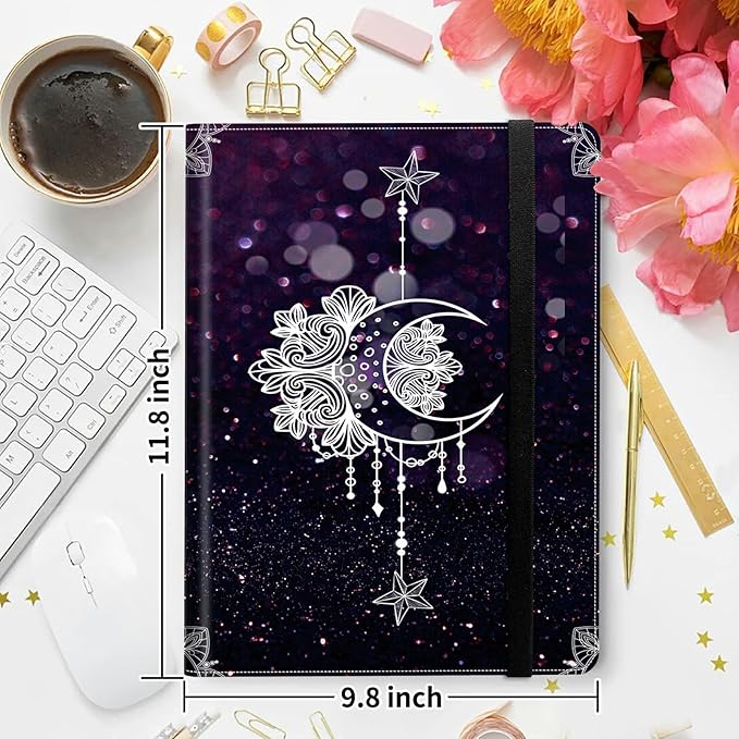 Padfolio Folder with Clipboard,Portfolios Organizer Clipboards with Storage Clipboard Writing Pad PU Leather Conference Document Organizer with Business Card Holder,Moonflower